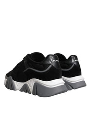 Versace Black Leather Neoprene Chunky Low Top Sneakers Squalo Shoes -   -  Versace.