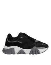 Versace Black Leather Neoprene Chunky Low Top Sneakers Squalo Shoes -   -  Versace.
