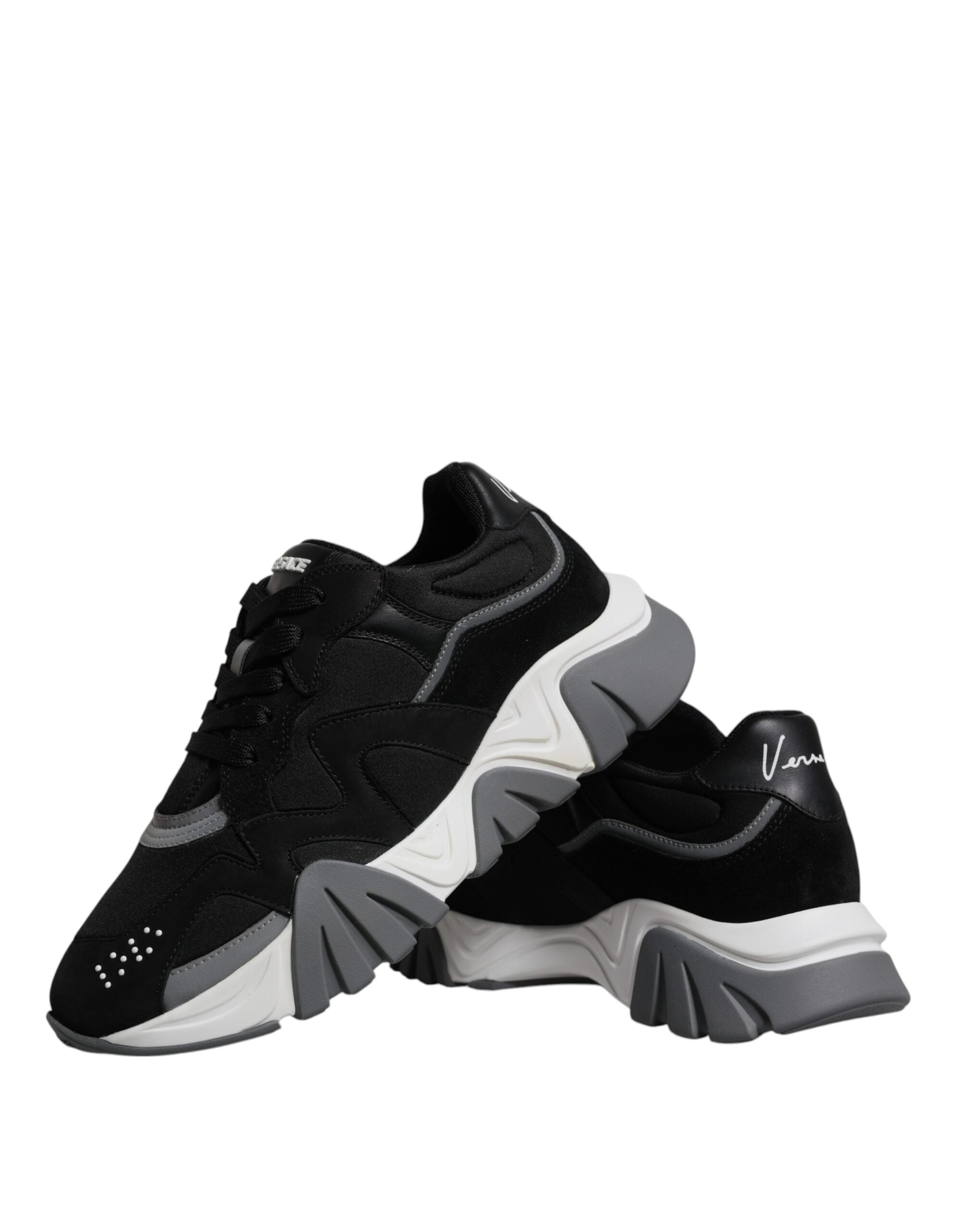 Versace Black Leather Neoprene Chunky Low Top Sneakers Squalo Shoes -   -  Versace. Versace Black Leather Neoprene Chunky Low Top Sneakers Squalo Shoes -   -  Versace.