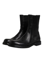 Dolce & Gabbana Black Horse Leather Mid Calf Boots Shoes -   -  Dolce & Gabbana.