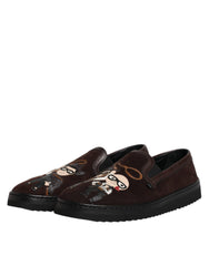 Dolce & Gabbana Brown Suede DG Family Slip On Flats Shoes -   -  Dolce & Gabbana.