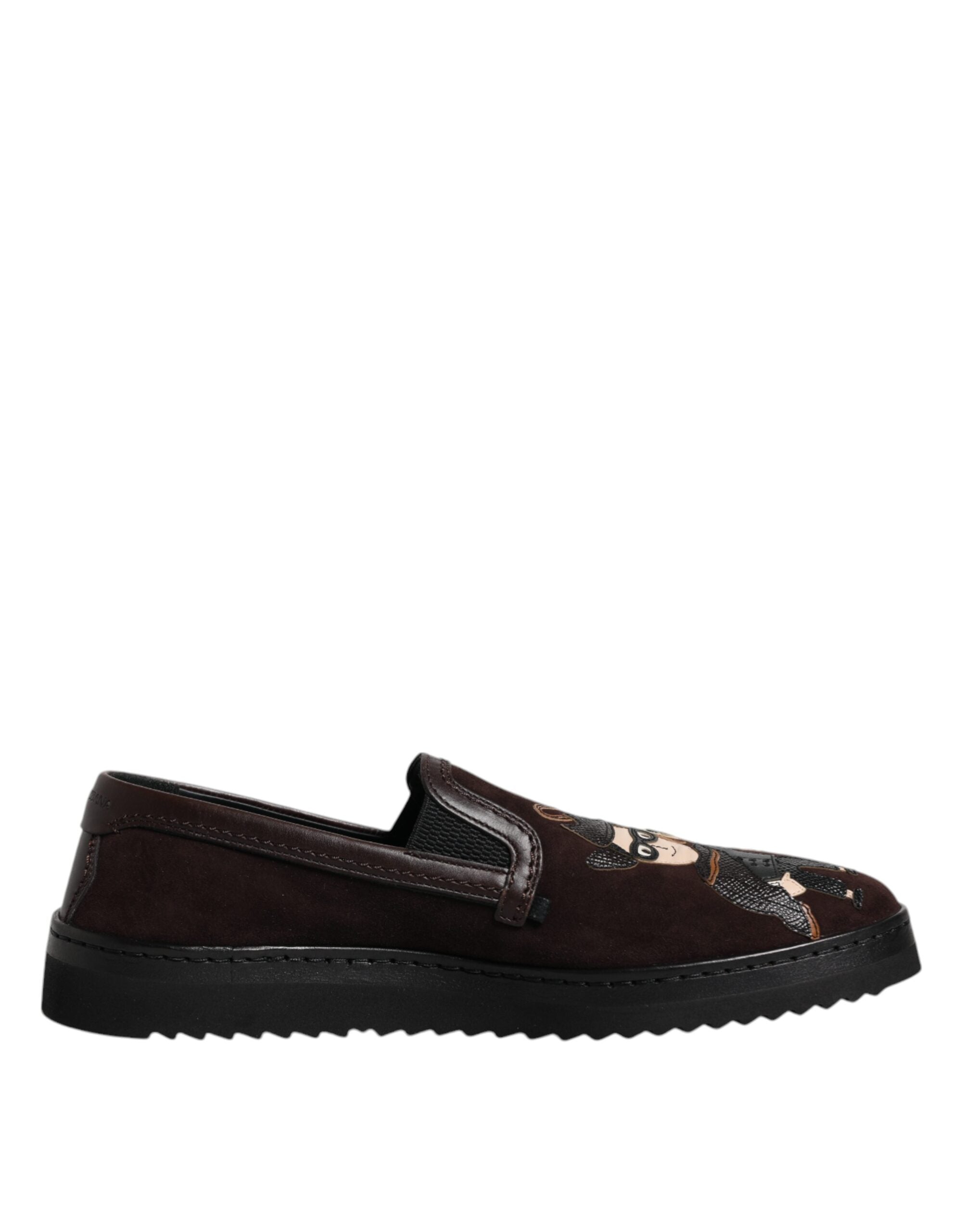 Dolce & Gabbana Brown Suede DG Family Slip On Flats Shoes -   -  Dolce & Gabbana. Dolce & Gabbana Brown Suede DG Family Slip On Flats Shoes -   -  Dolce & Gabbana.