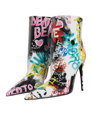 Dolce & Gabbana Multicolor Graffiti Keira Mid Calf Boots Shoes -   -  Dolce & Gabbana.