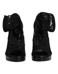 Dolce & Gabbana Black Stretch Taormina Lace Boots Shoes -   -  Dolce & Gabbana.