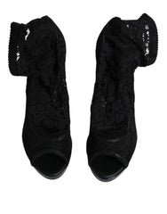 Dolce & Gabbana Black Stretch Taormina Lace Boots Shoes -   -  Dolce & Gabbana.