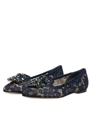 Dolce & Gabbana Blue Taormina Lace Crystals Flats Shoes -   -  Dolce & Gabbana.