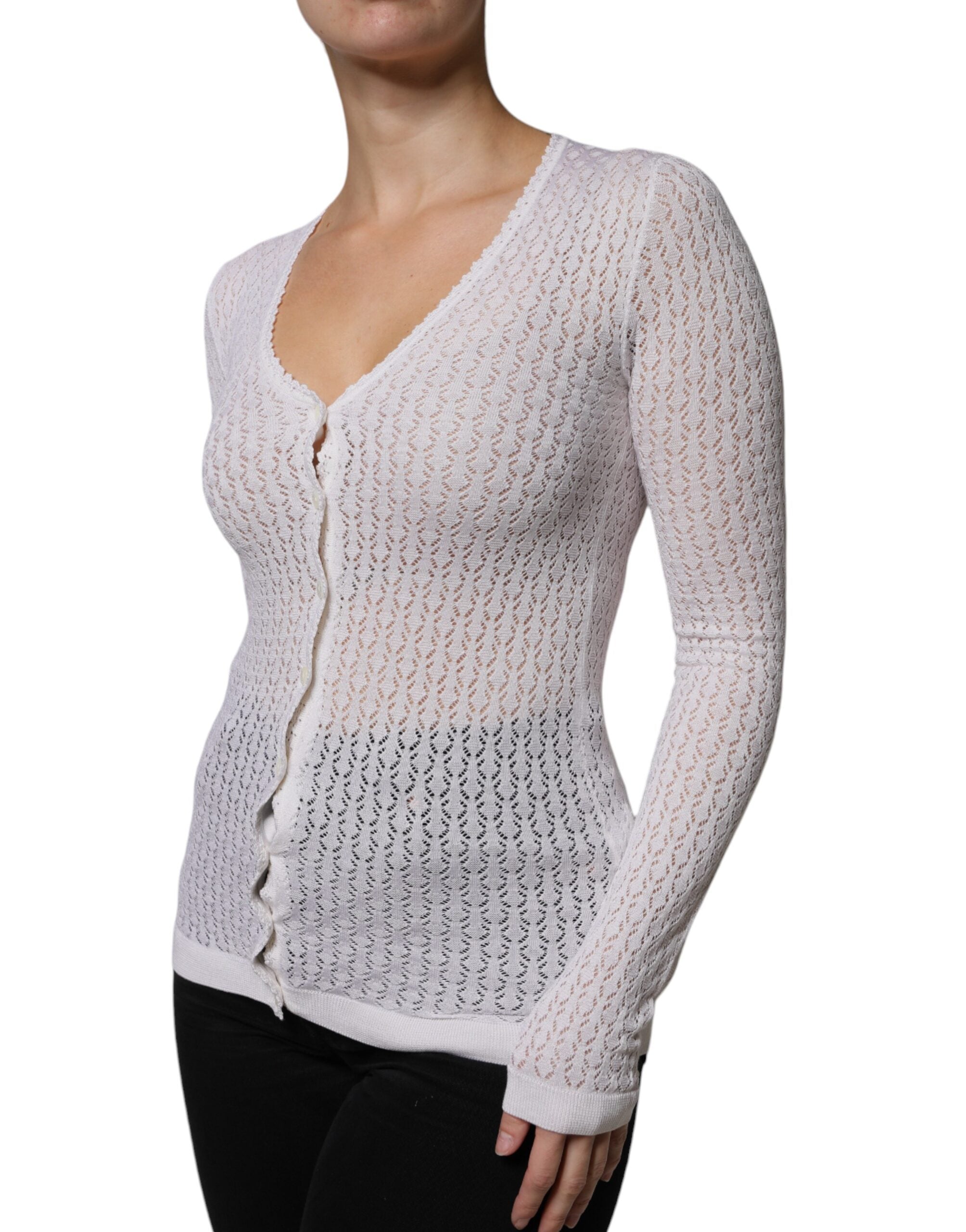 Dolce & Gabbana White Silk Button Down Cardigan Sweater -   -  Dolce & Gabbana. Dolce & Gabbana White Silk Button Down Cardigan Sweater -   -  Dolce & Gabbana.