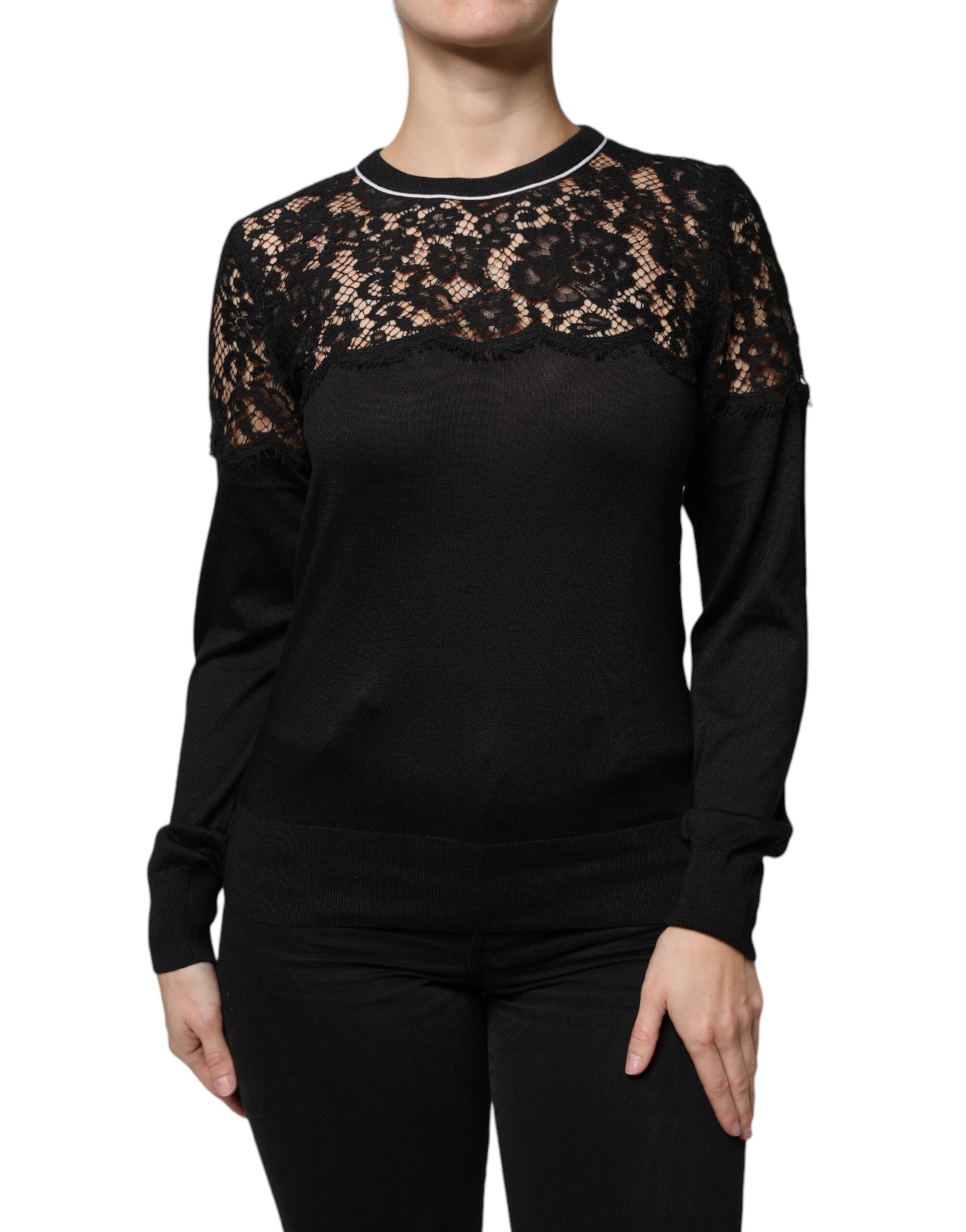 Dolce & Gabbana Black Floral Lace Silk Pullover Blouse Top -   -  Dolce & Gabbana.