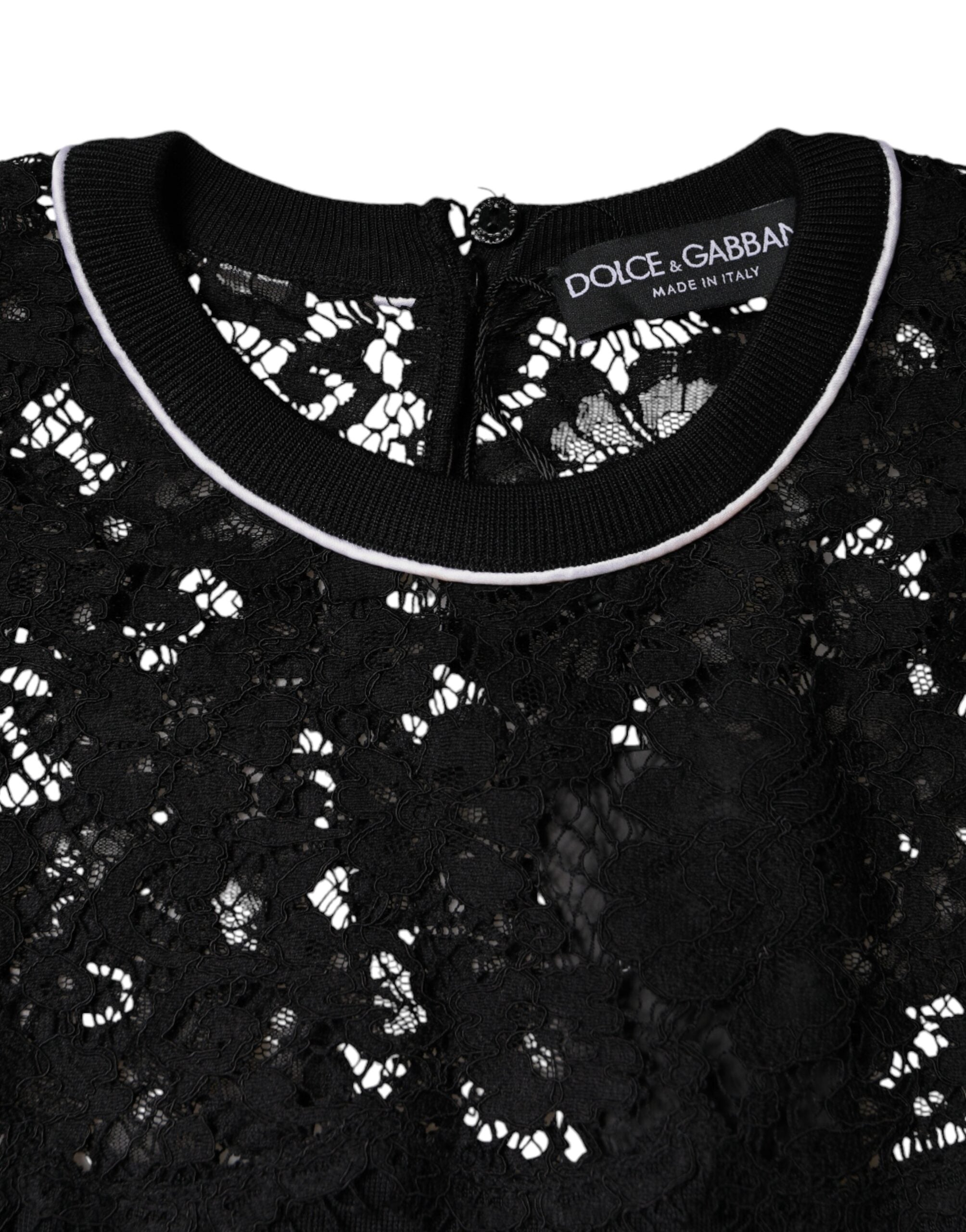 Dolce & Gabbana Black Floral Lace Silk Pullover Blouse Top -   -  Dolce & Gabbana. Dolce & Gabbana Black Floral Lace Silk Pullover Blouse Top -   -  Dolce & Gabbana.