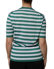 Dolce & Gabbana White Green Stripe Leaf Crew Neck T-shirt -   -  Dolce & Gabbana.