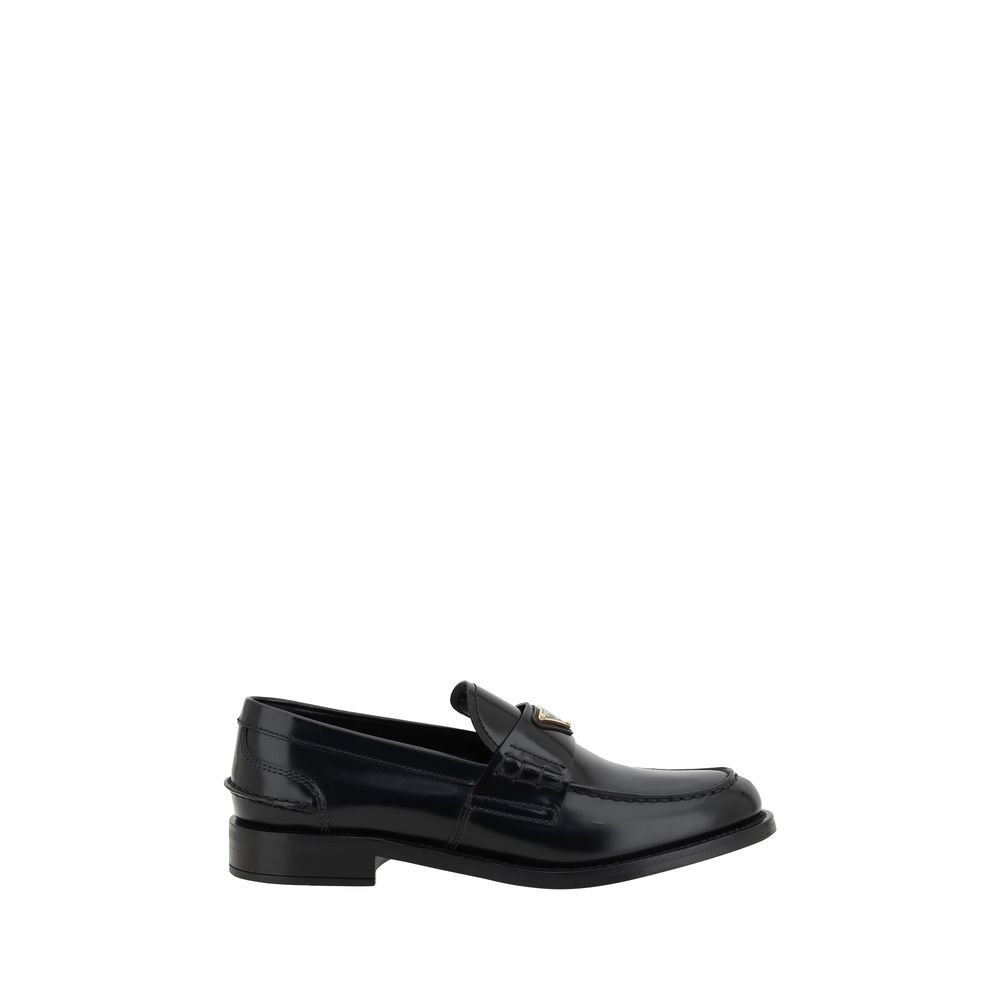 Prada Black Leather Logo Loafers -   -  Prada.