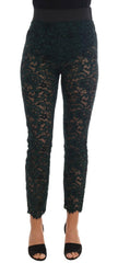 Dolce & Gabbana Green Floral Lace Leggings Pants -   -  Dolce & Gabbana.
