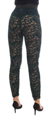 Dolce & Gabbana Green Floral Lace Leggings Pants -   -  Dolce & Gabbana.
