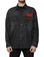 Dolce & Gabbana Black Logo Cotton Button Down Denim Shirt -   -  Dolce & Gabbana.