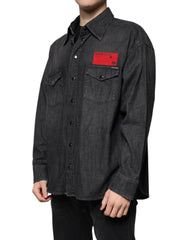Dolce & Gabbana Black Logo Cotton Button Down Denim Shirt -   -  Dolce & Gabbana.