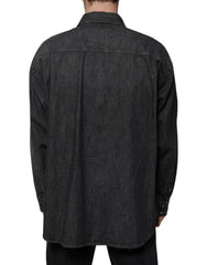 Dolce & Gabbana Black Logo Cotton Button Down Denim Shirt -   -  Dolce & Gabbana.