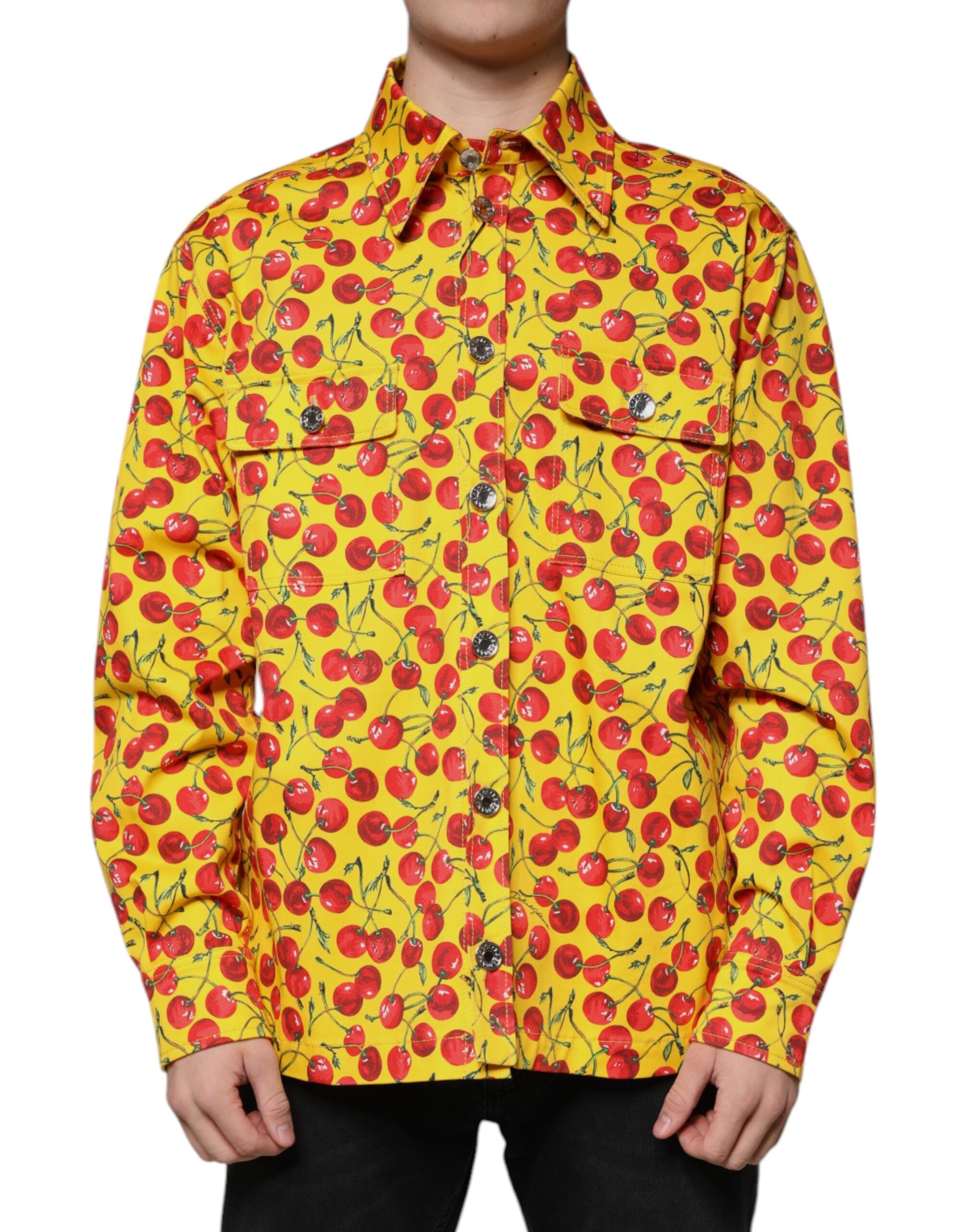 Dolce & Gabbana Yellow Cherry Button Down Men Casual Shirt -   -  Dolce & Gabbana.