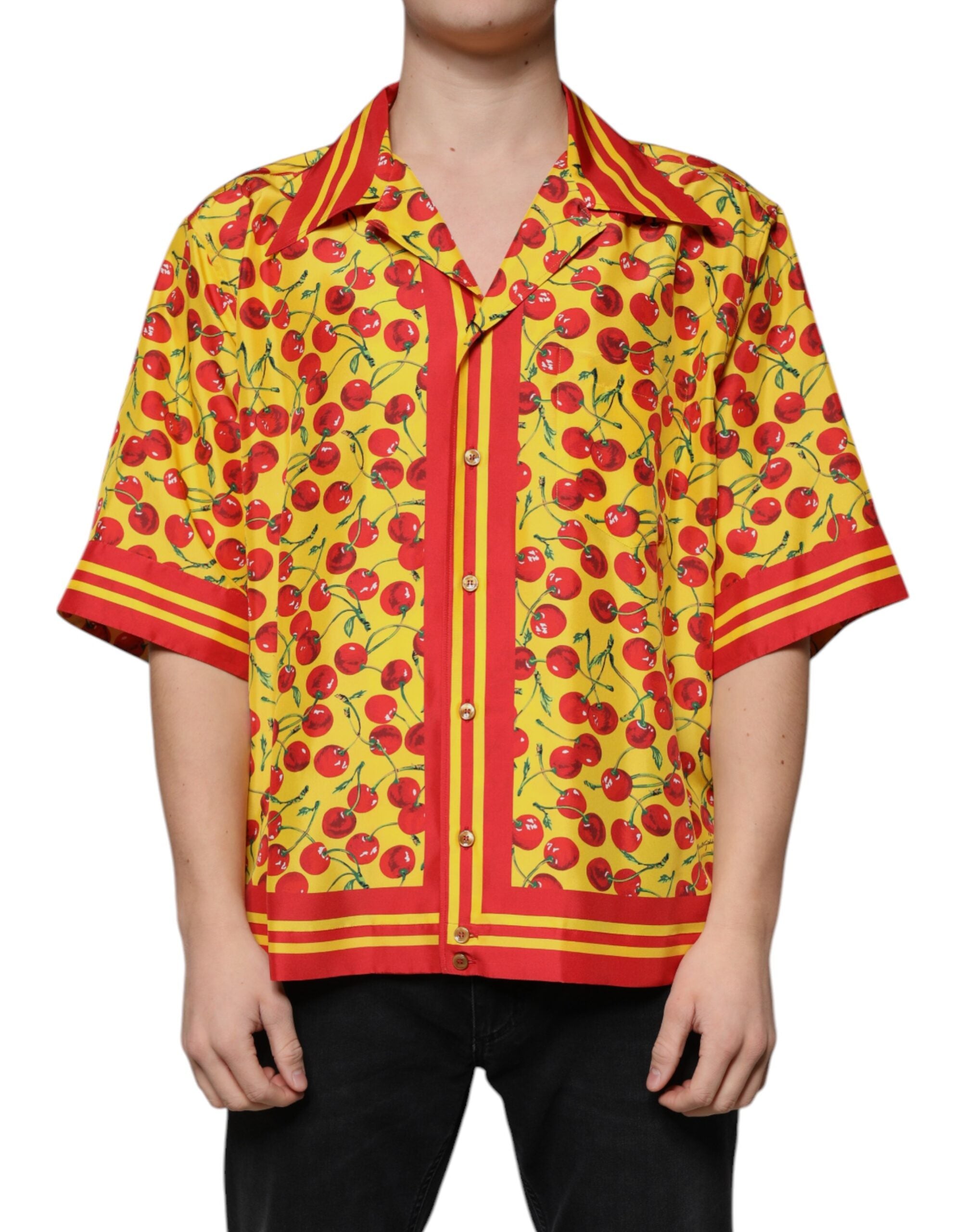 Dolce & Gabbana Yellow Cherry Button Down Silk Casual Shirt -   -  Dolce & Gabbana.