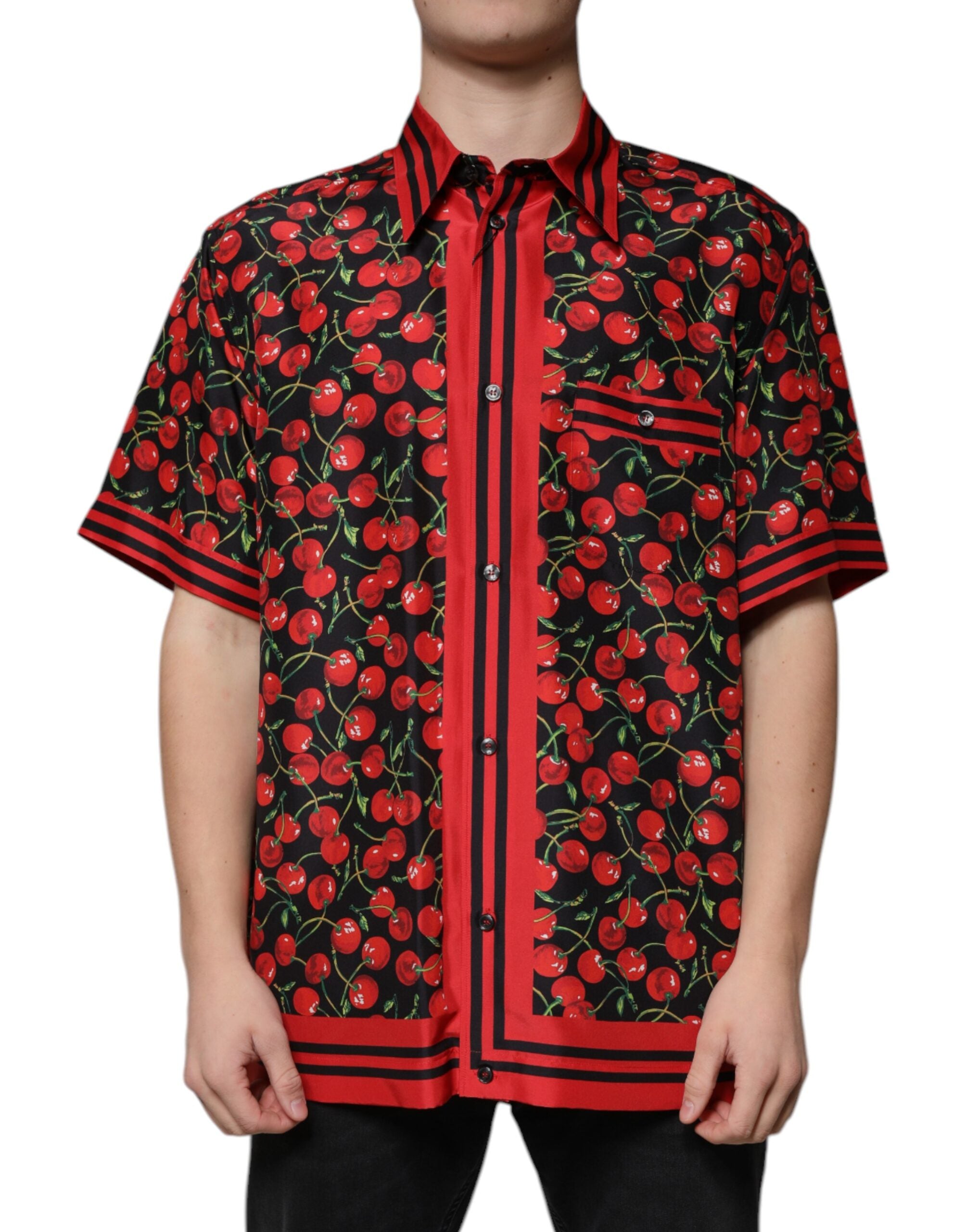 Dolce & Gabbana Black Cherry Silk Button Down Casual Shirt -   -  Dolce & Gabbana.