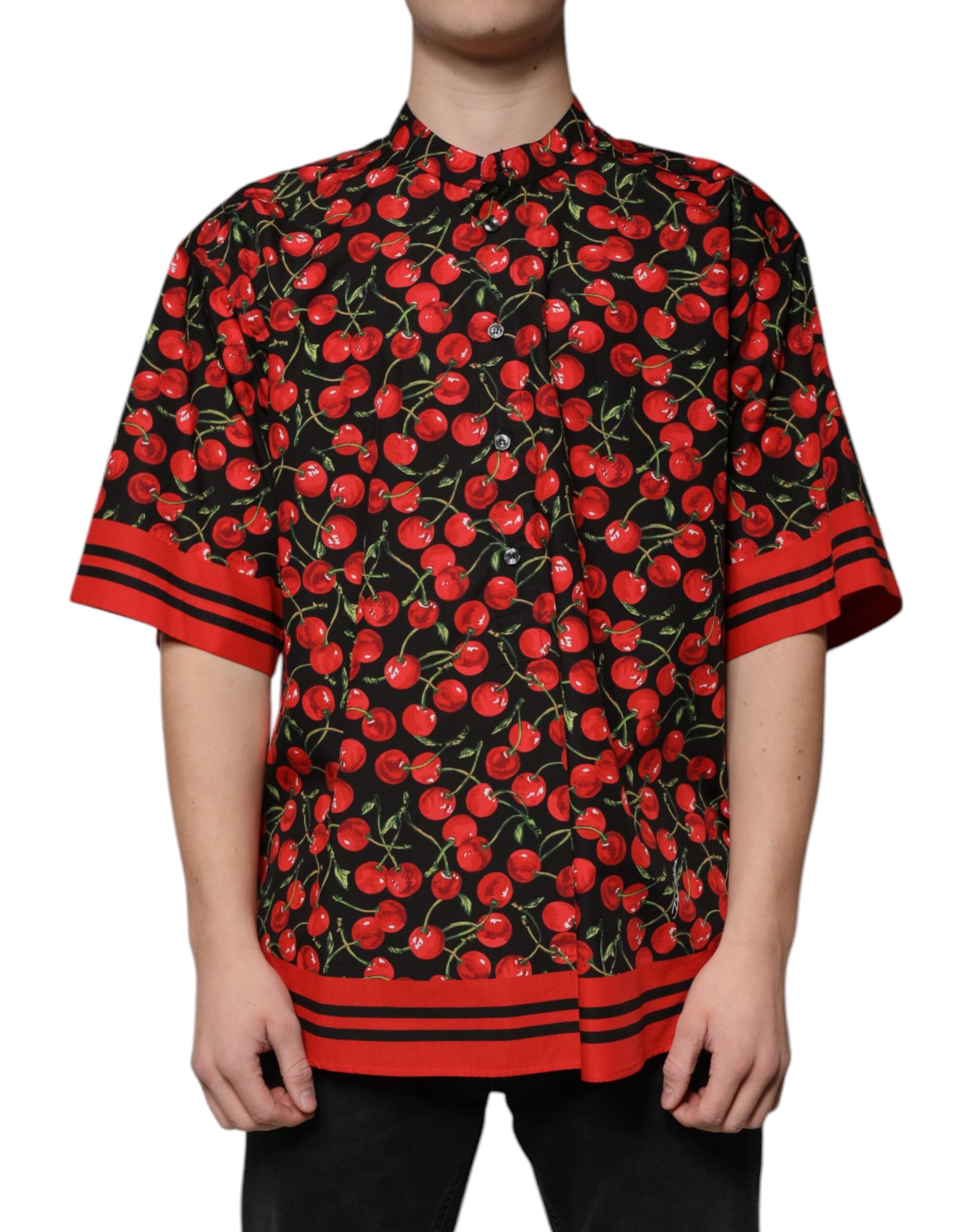 Dolce & Gabbana Black Cherry Cotton Button Down Casual Shirt -   -  Dolce & Gabbana.