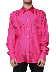 Dolce & Gabbana Pink Silk Collared Button Down Men Shirt -   -  Dolce & Gabbana.