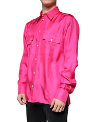Dolce & Gabbana Pink Silk Collared Button Down Men Shirt -   -  Dolce & Gabbana.