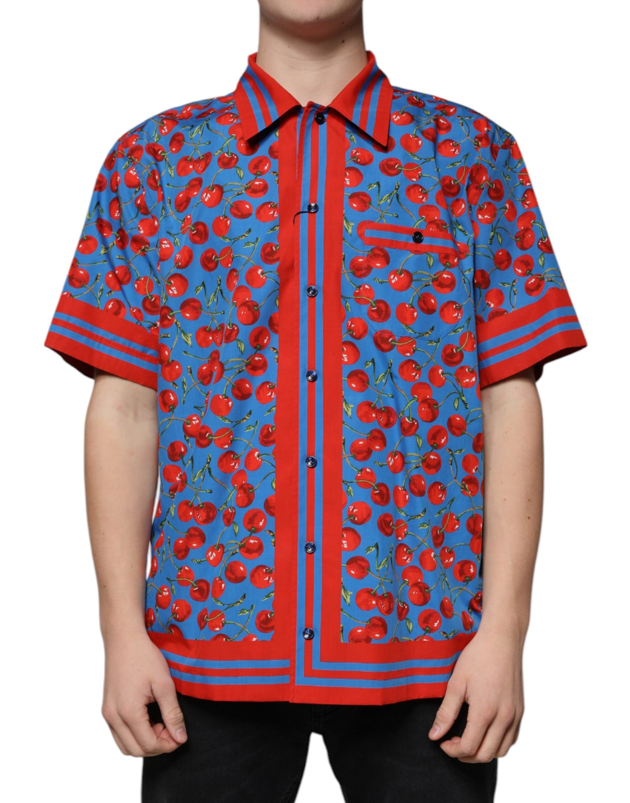 Dolce & Gabbana Blue Cherry Cotton Button Down Casual Shirt -   -  Dolce & Gabbana.