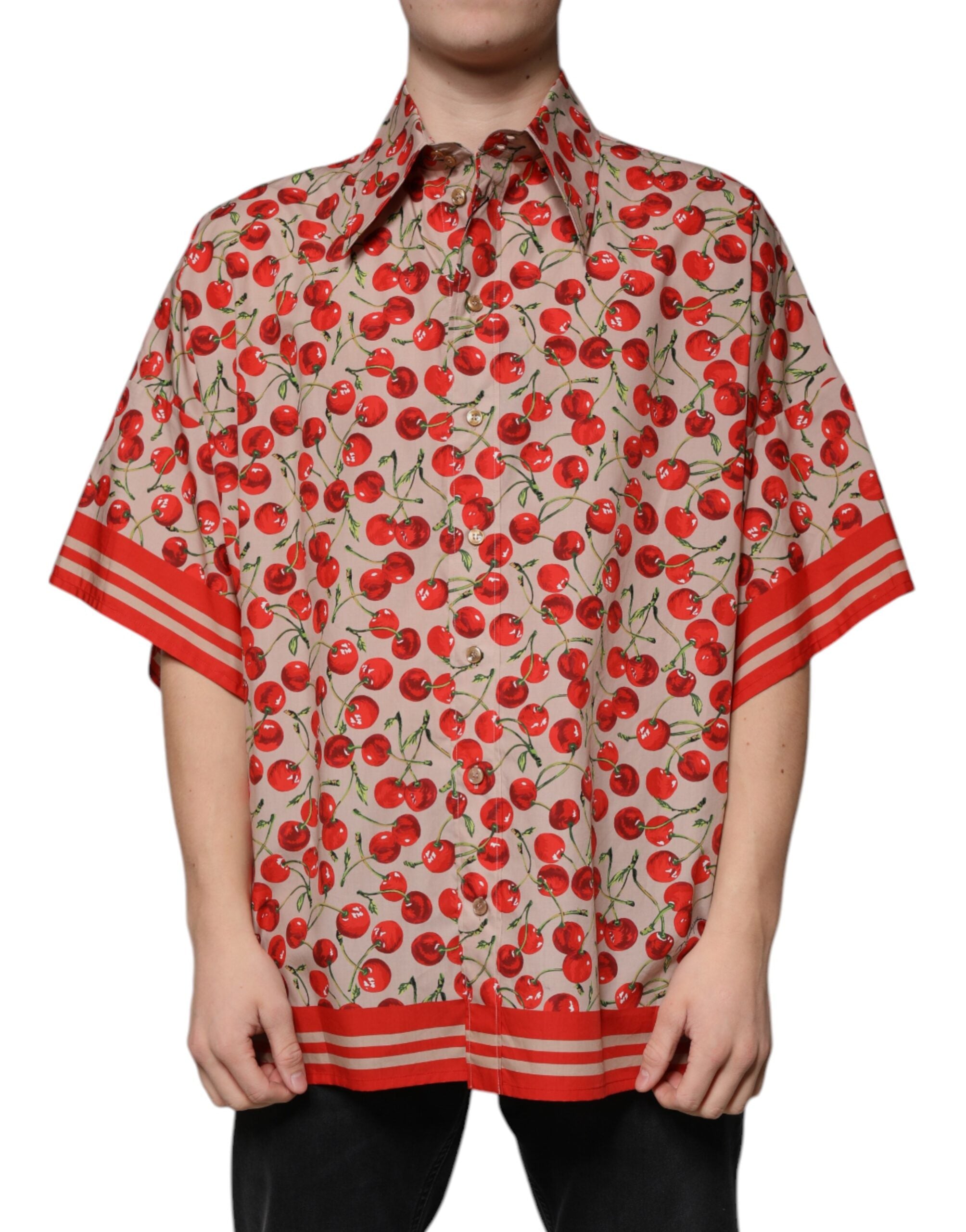 Dolce & Gabbana Beige Cherry Button Down Men Casual Shirt -   -  Dolce & Gabbana.