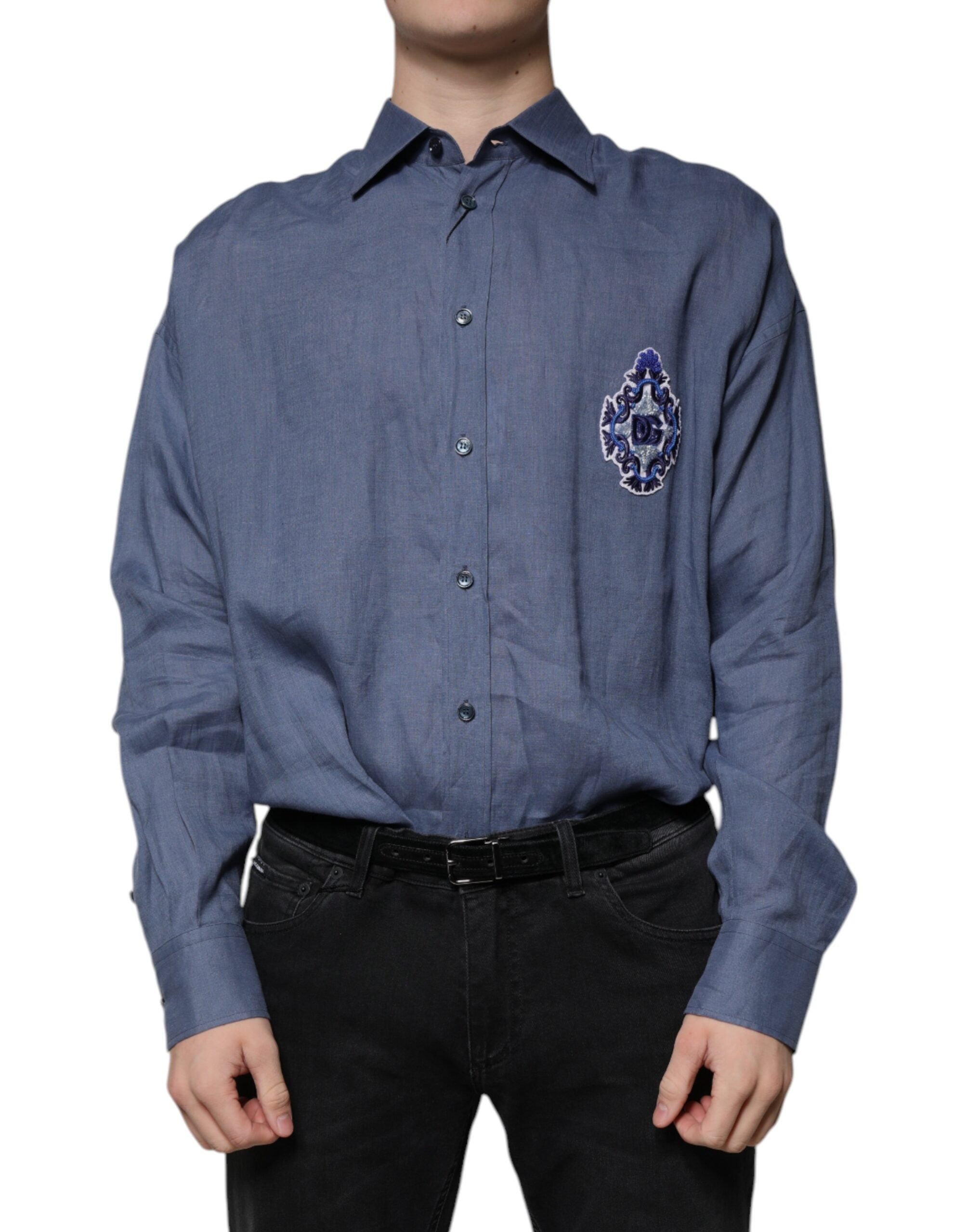 Dolce & Gabbana Blue Logo Long Sleeve Button Down Casual Shirt -   -  Dolce & Gabbana.