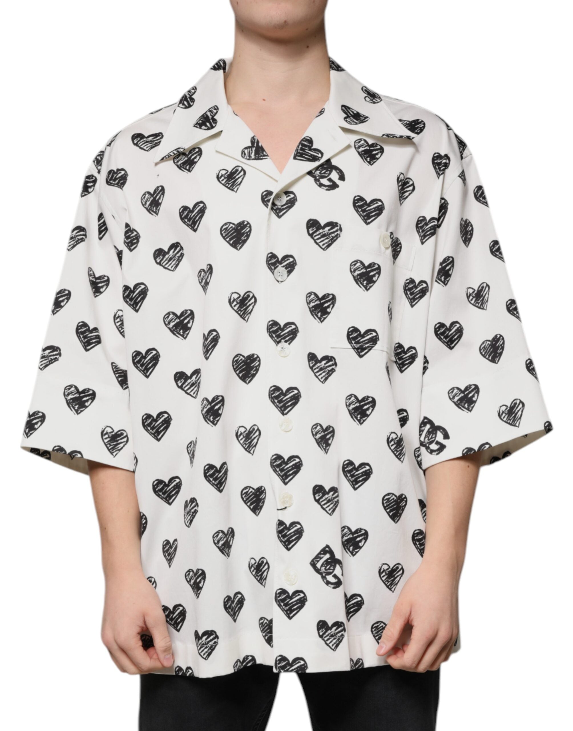 Dolce & Gabbana White Heart Print Short Sleeve Casual Shirt -   -  Dolce & Gabbana.