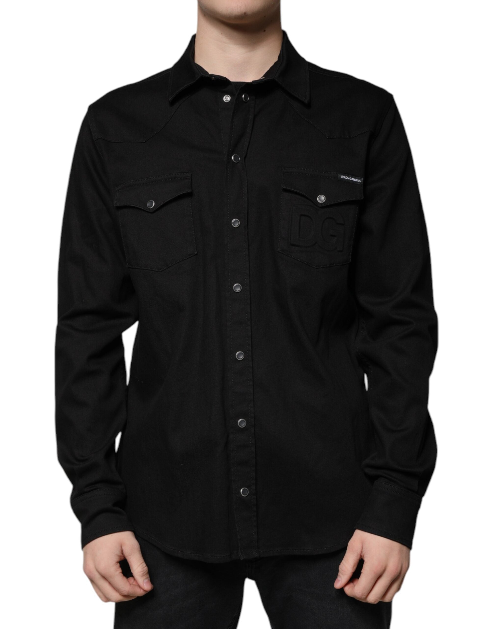 Dolce & Gabbana Black Cotton Collared Button Down Shirt - - Dolce & Gabbana.