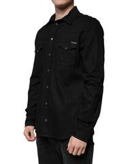Dolce & Gabbana Black Cotton Collared Button Down Shirt - - Dolce & Gabbana.
