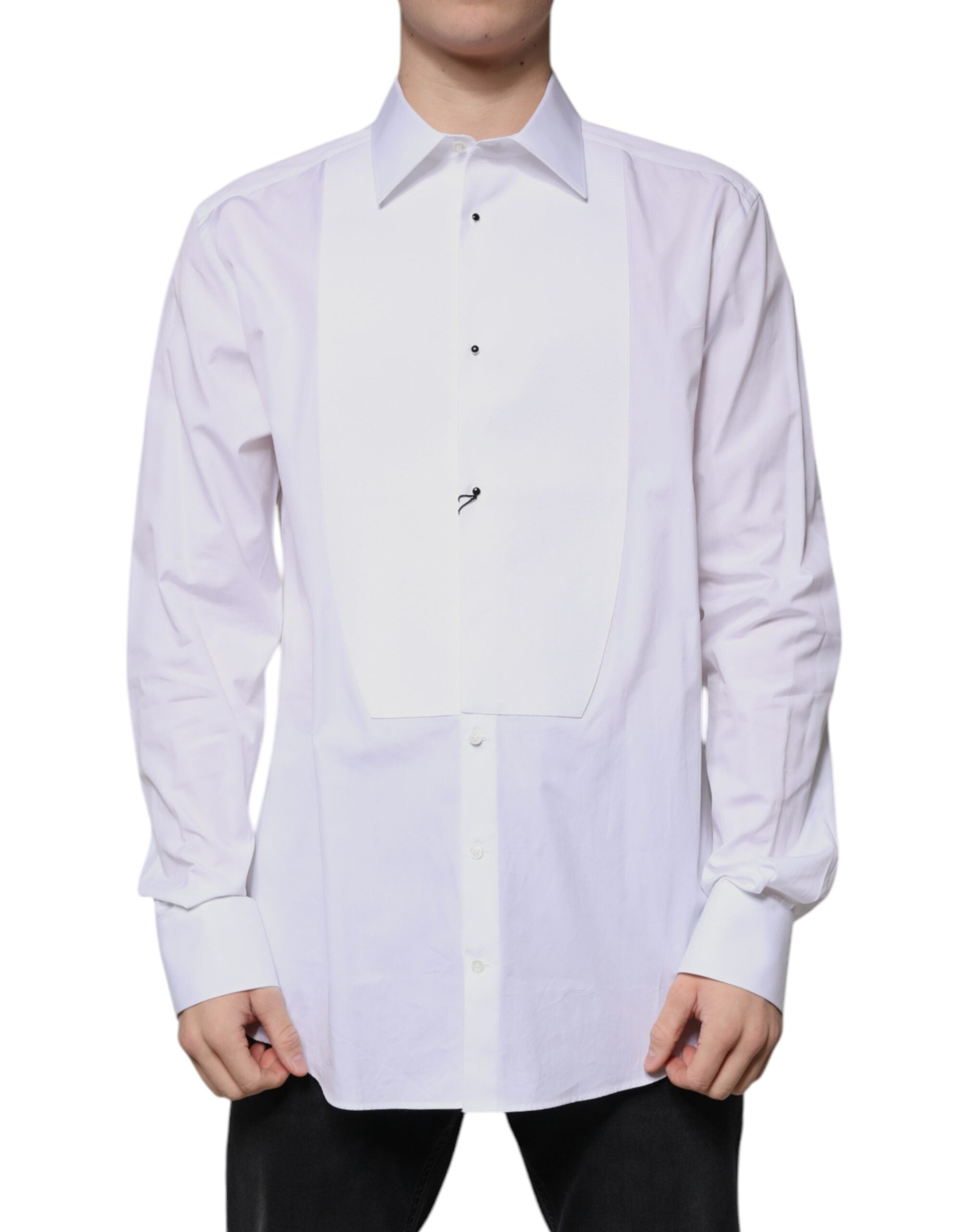 Dolce & Gabbana White Bib Cotton Poplin GOLD Formal Shirt -   -  Dolce & Gabbana.