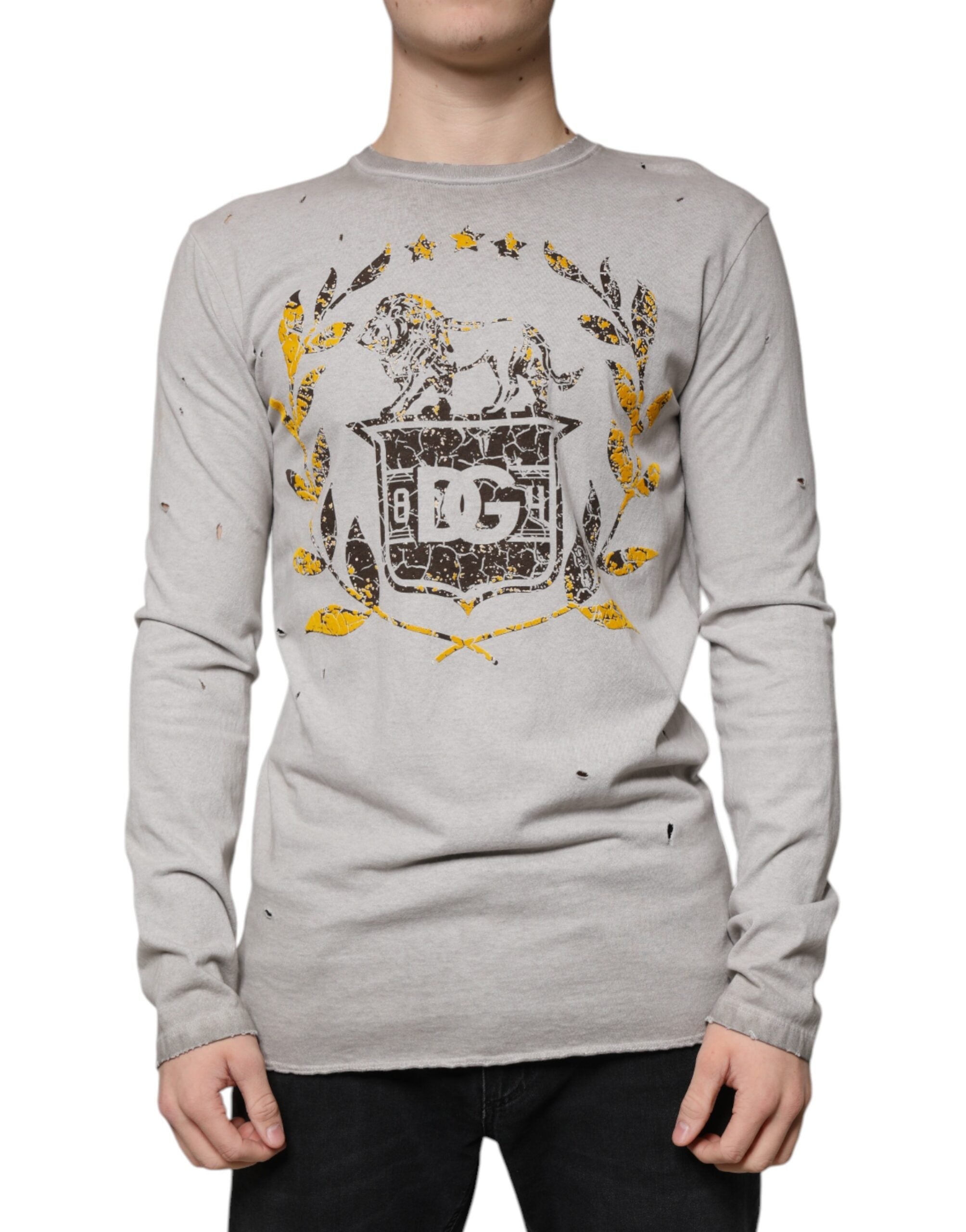 Dolce & Gabbana Gray Printed Cotton Crewneck Pullover Sweater -   -  Dolce & Gabbana.