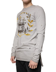 Dolce & Gabbana Gray Printed Cotton Crewneck Pullover Sweater -   -  Dolce & Gabbana.