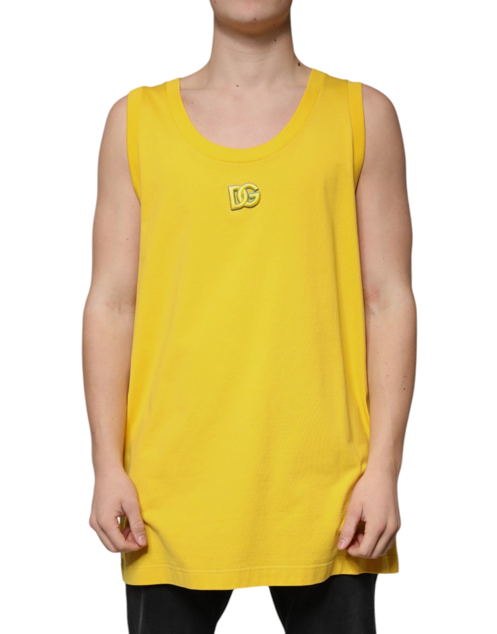 Dolce & Gabbana Yellow Cotton Round Neck Sleeveless T-shirt -   -  Dolce & Gabbana.