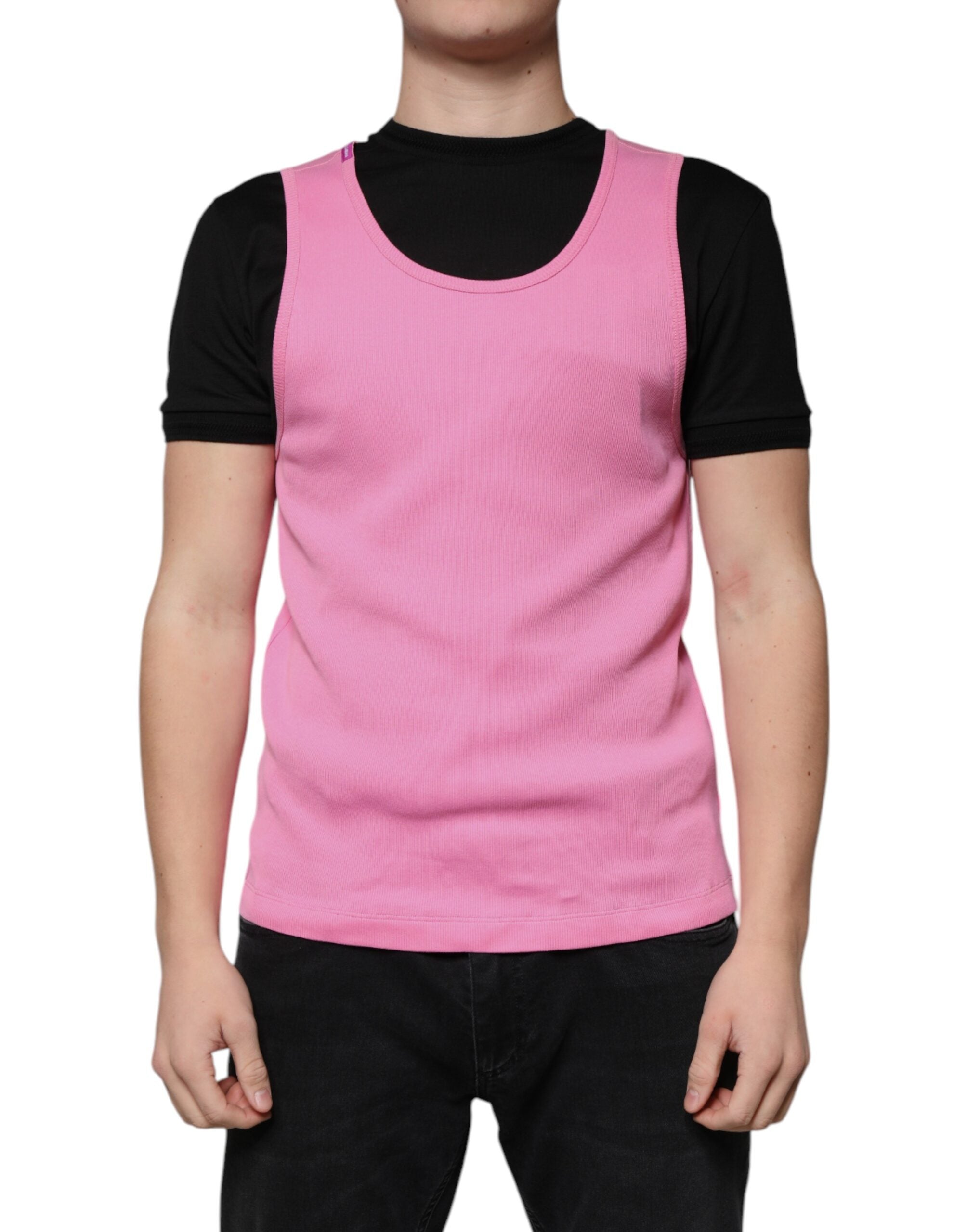Dolce & Gabbana Pink Cotton Round Neck Sleeveless T-shirt -   -  Dolce & Gabbana.