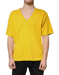 Dolce & Gabbana Yellow Cotton V-neck Short Sleeves T-shirt -   -  Dolce & Gabbana.
