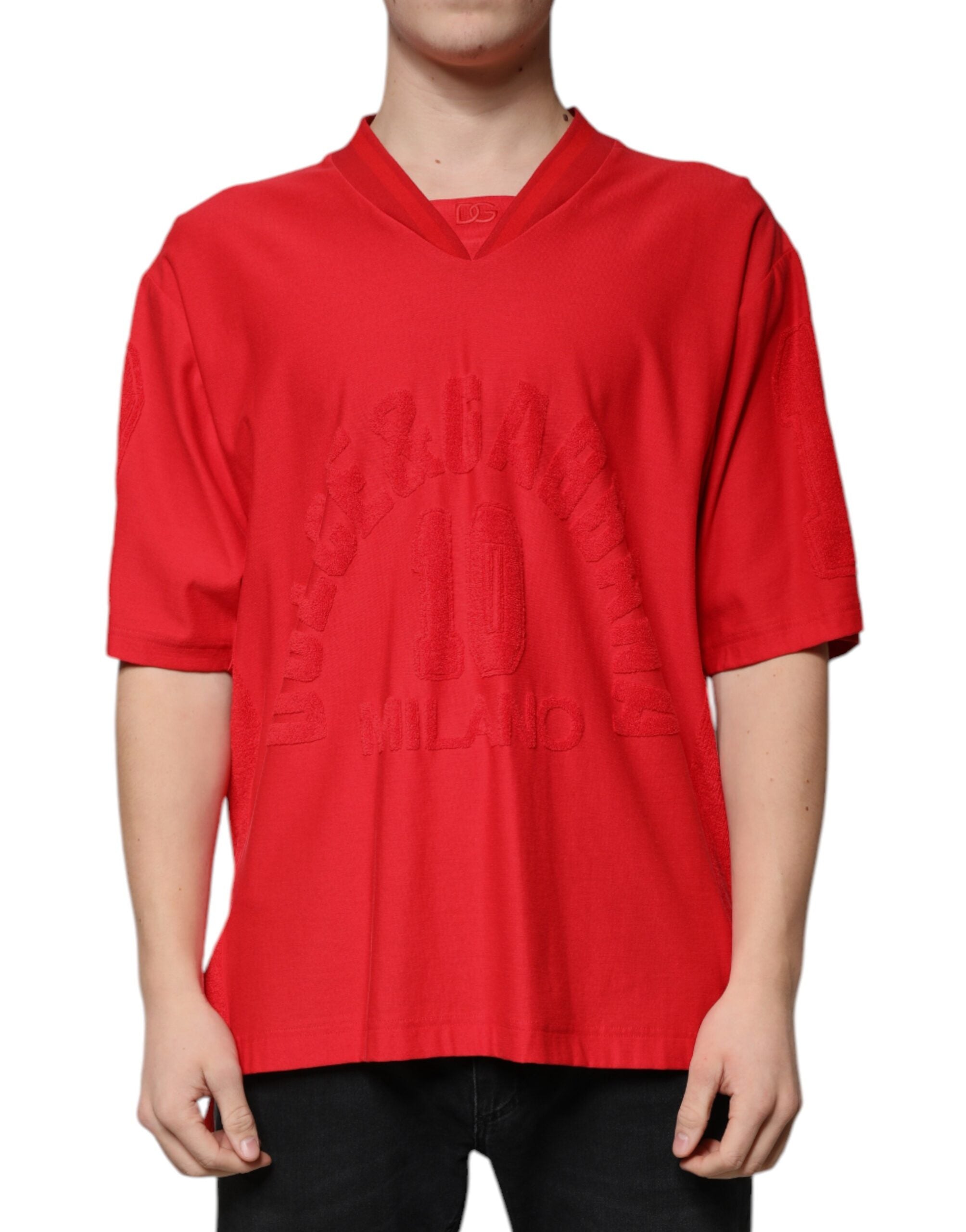 Dolce & Gabbana Red Cotton V-neck Short Sleeves T-shirt -   -  Dolce & Gabbana.