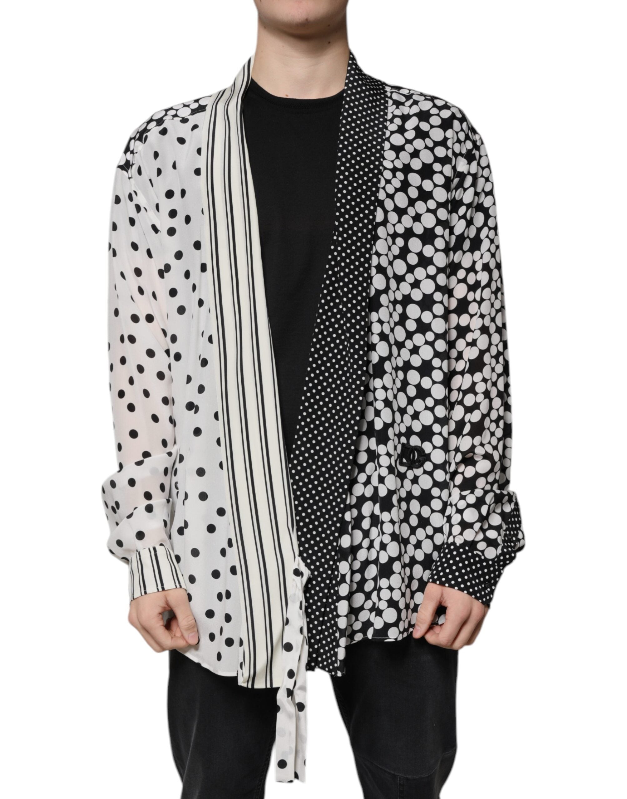 Dolce & Gabbana Black White Polka Dots Silk Men Casual Shirt -   -  Dolce & Gabbana.