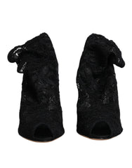 Dolce & Gabbana Black Lace Stretch Heels Mid Calf Boots Shoes -   -  Dolce & Gabbana.