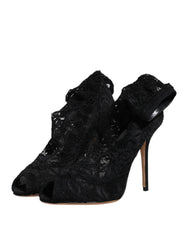 Dolce & Gabbana Black Lace Stretch Heels Mid Calf Boots Shoes -   -  Dolce & Gabbana.