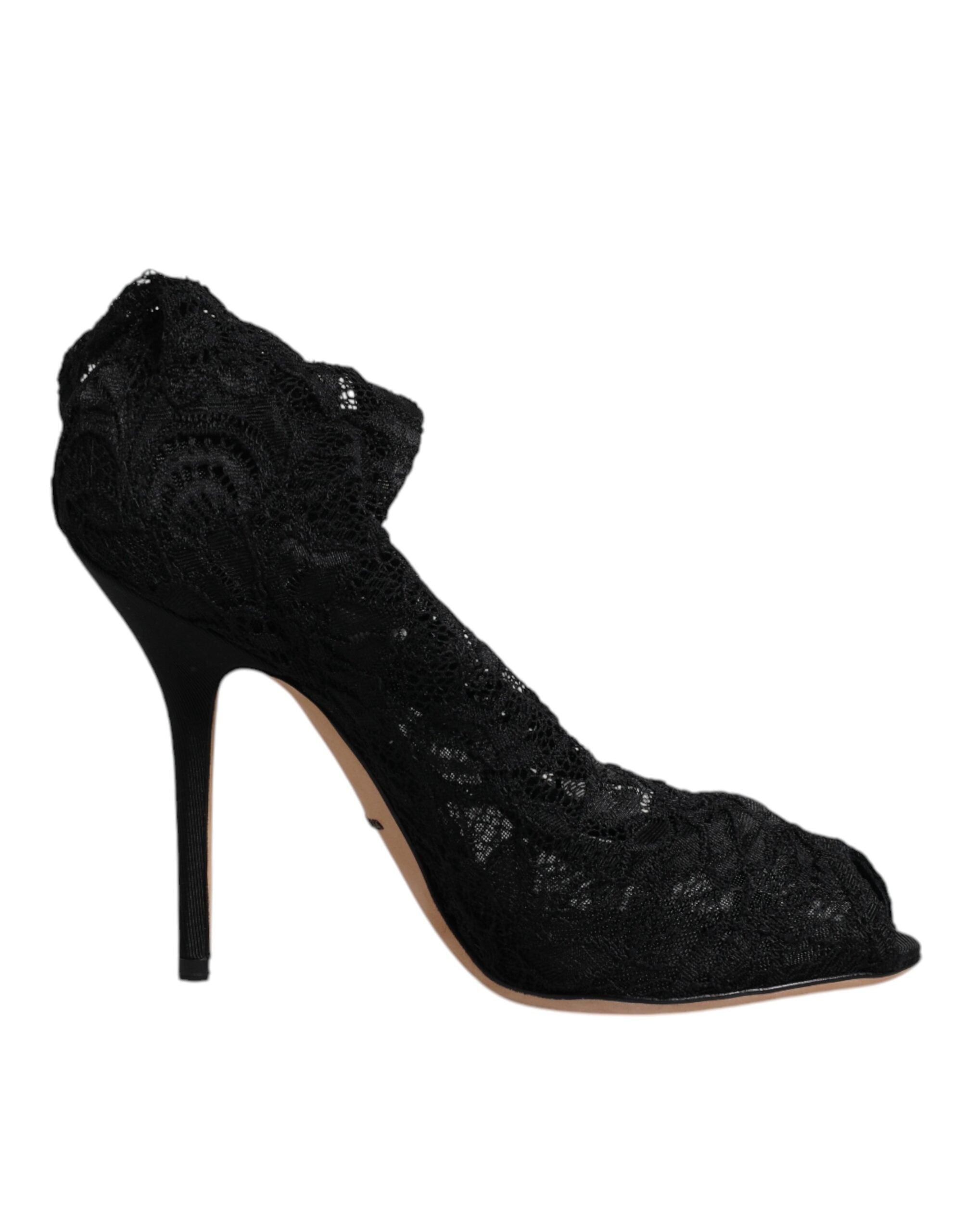 Dolce & Gabbana Black Lace Stretch Heels Mid Calf Boots Shoes -   -  Dolce & Gabbana.