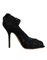 Dolce & Gabbana Black Lace Stretch Heels Mid Calf Boots Shoes -   -  Dolce & Gabbana.