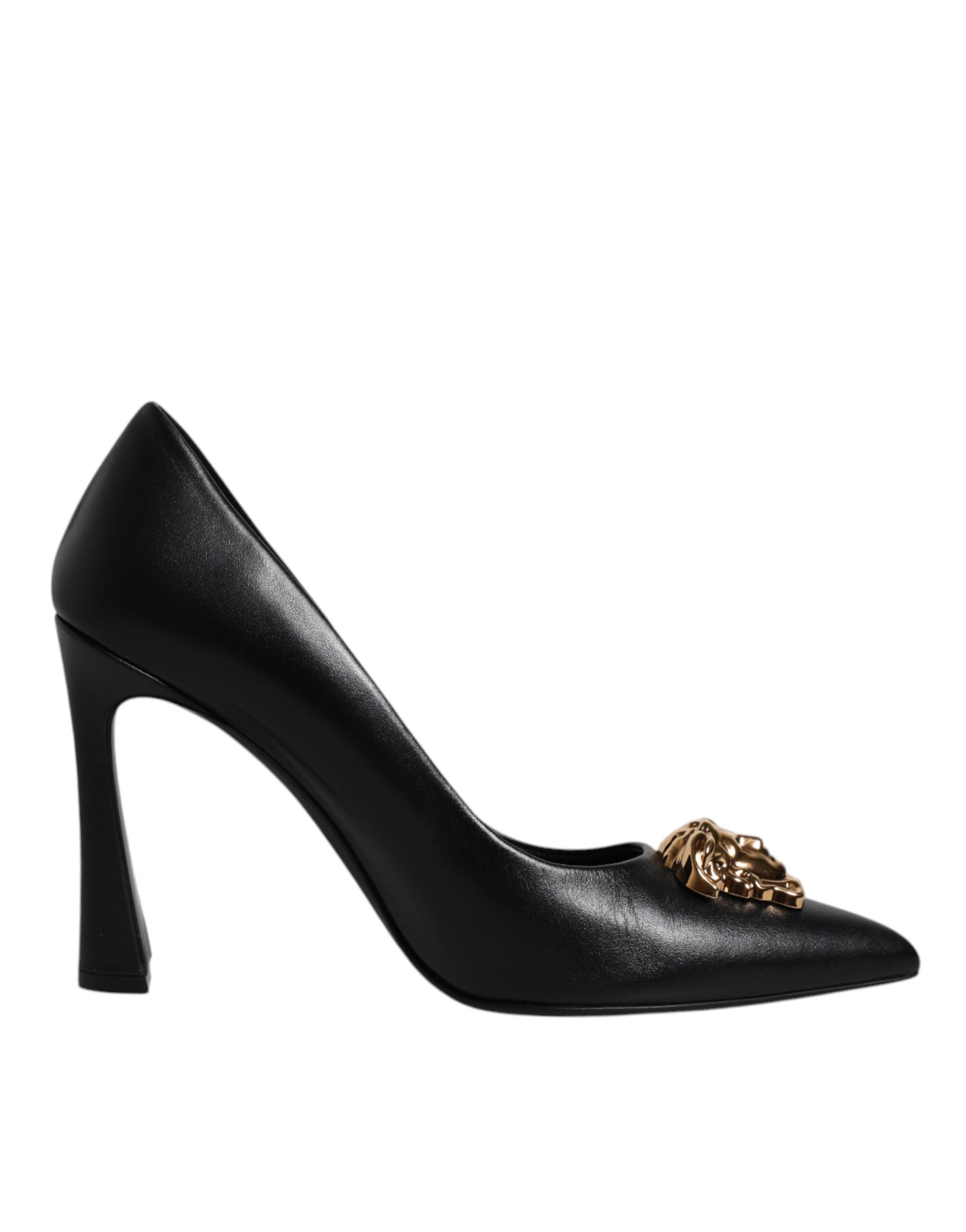 Versace Black Leather Logo Plaque High Heels Pumps Shoes -   -  Versace.