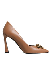 Versace Brown Leather Logo Plaque High Heels Pumps Shoes -   -  Versace.