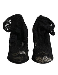 Dolce & Gabbana Black Lace Stretch Heels Mid Calf Boots Shoes -   -  Dolce & Gabbana.
