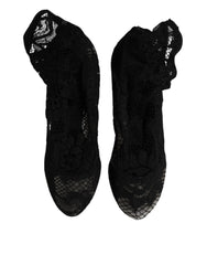 Dolce & Gabbana Black Lace Stretch Heels Mid Calf Boots Shoes -   -  Dolce & Gabbana.