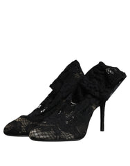 Dolce & Gabbana Black Lace Stretch Heels Mid Calf Boots Shoes -   -  Dolce & Gabbana.