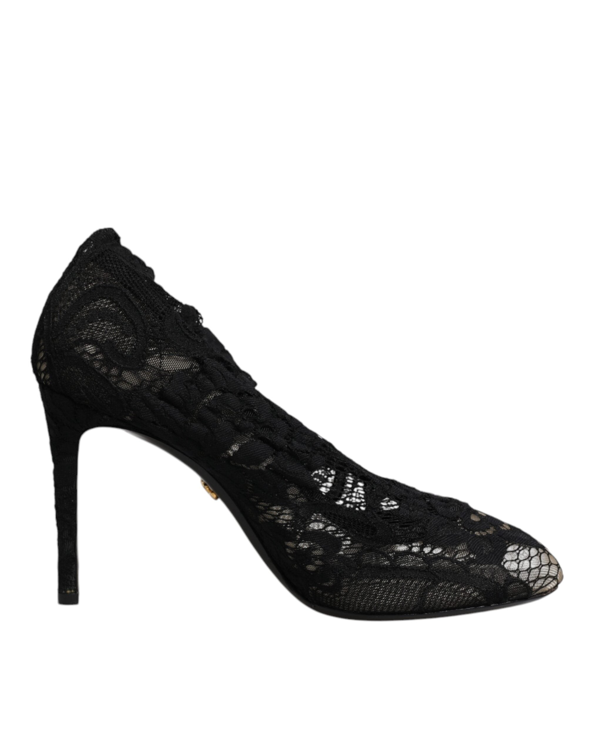 Dolce & Gabbana Black Lace Stretch Heels Mid Calf Boots Shoes -   -  Dolce & Gabbana.